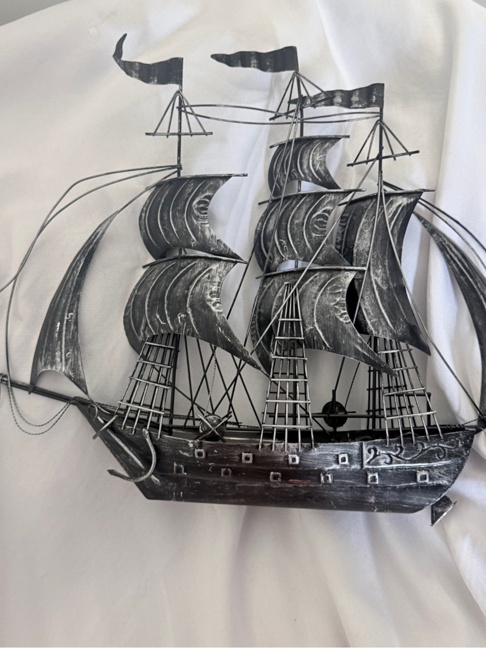 Large Vintage Metal Sailing Ship Wall Art 3D Galleon Pirate Clipper Boat 30x22”
